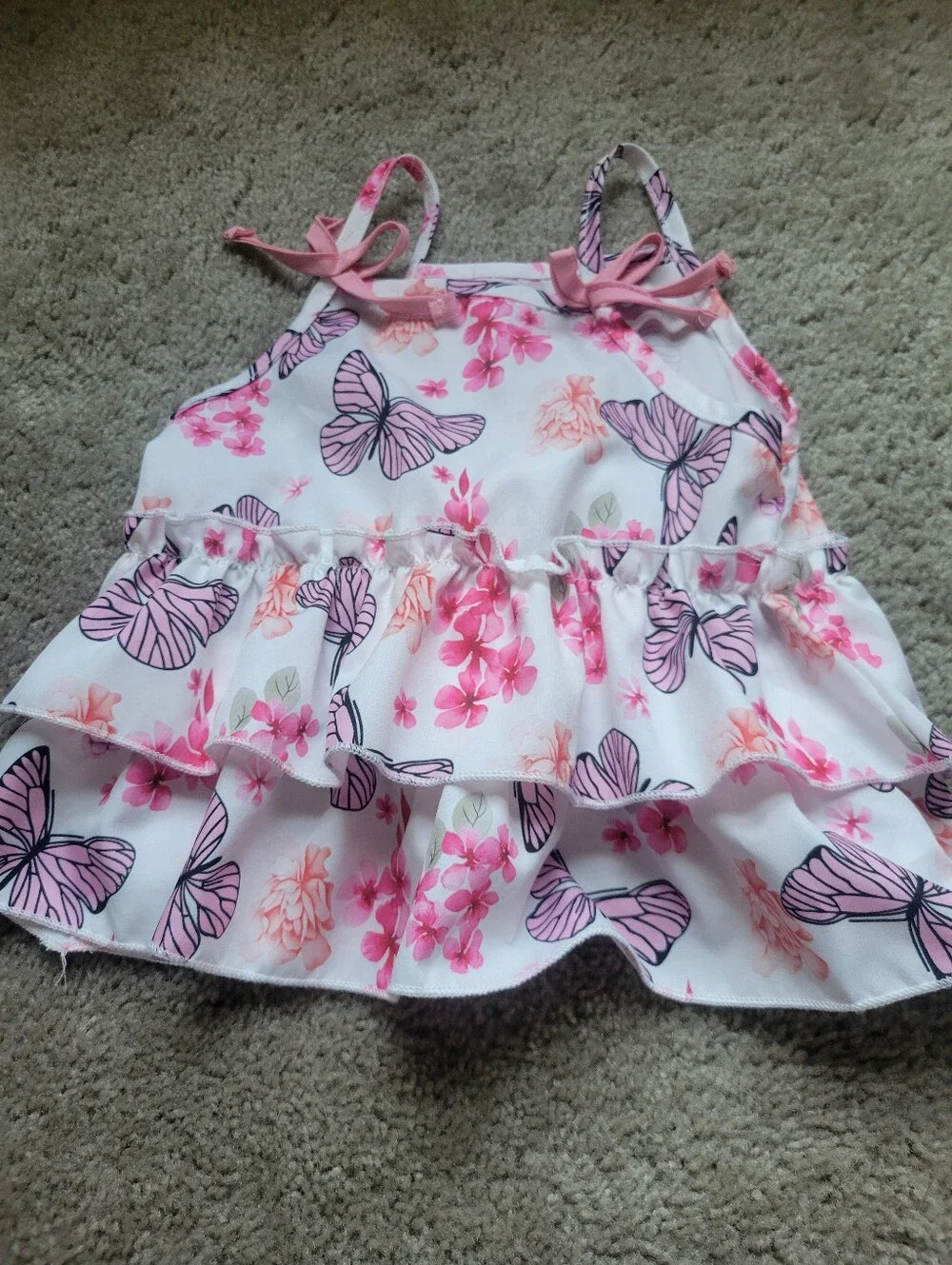 Pink Butterfly Ruffle Tank and Shorts Set